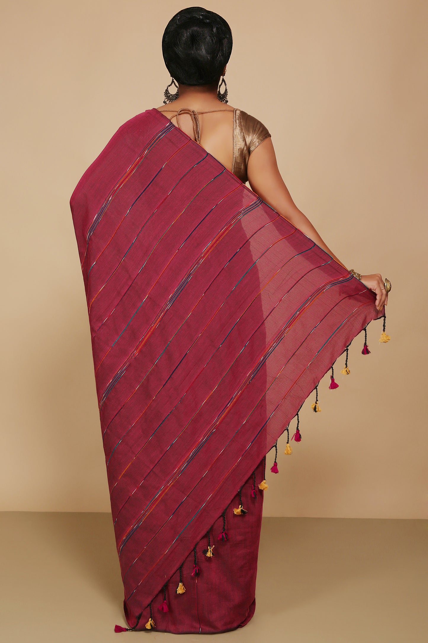 Traditional Khes Cotton Saree With Blouse Piece (Maroon)