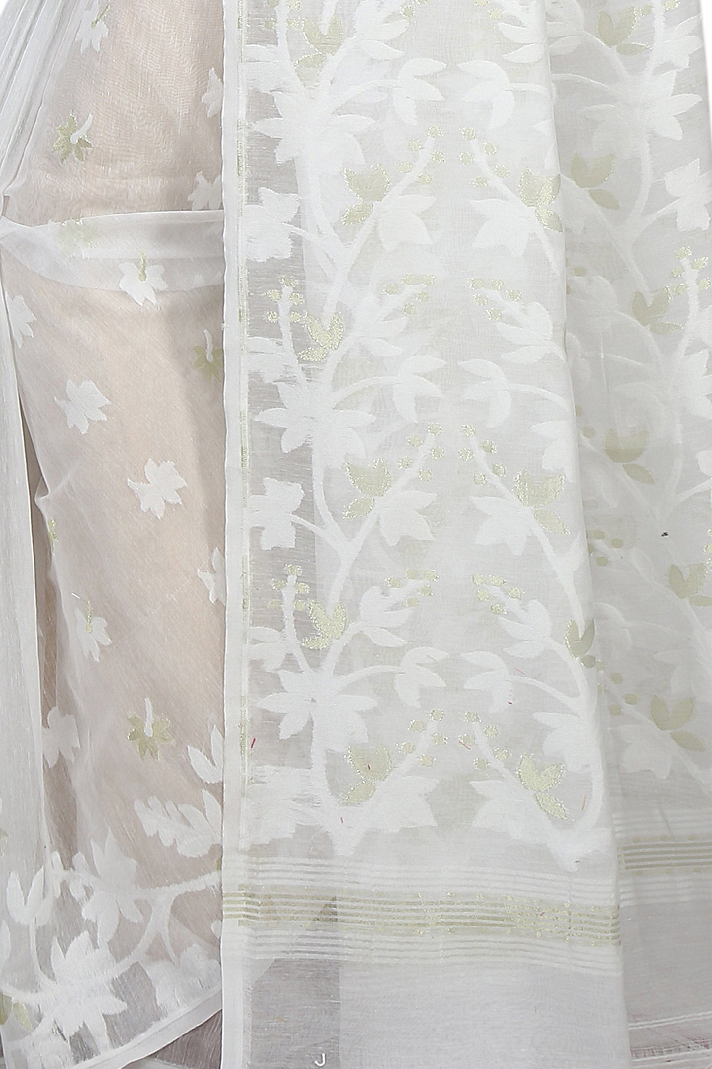 Cotton Silk Angur Dhakai Allover Soft Jamdani Sarees (White)