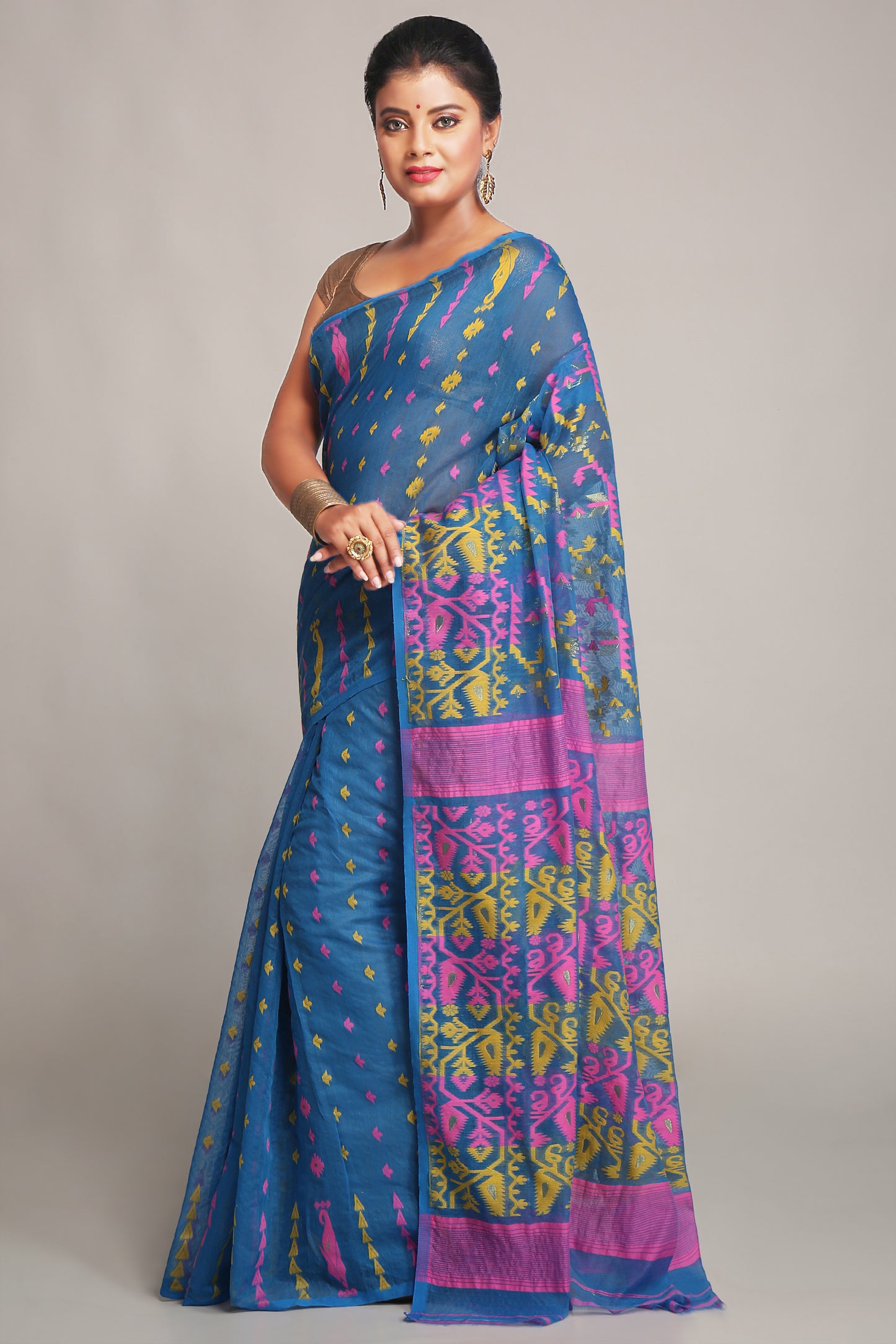Cotton Silk Dhakai Soft Sky Pink Jamdani Sarees