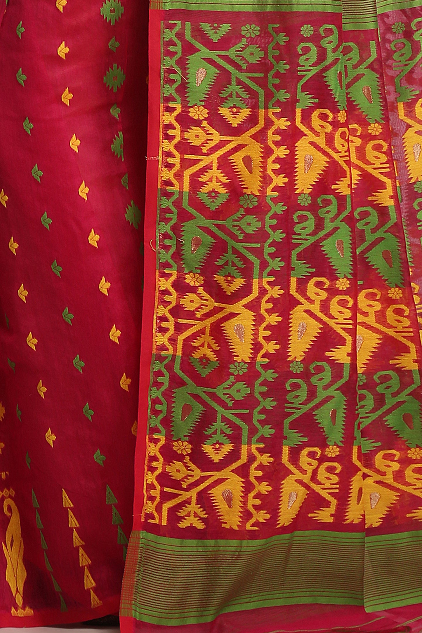 Cotton Silk Dhakai Soft Pink Green Jamdani Sarees