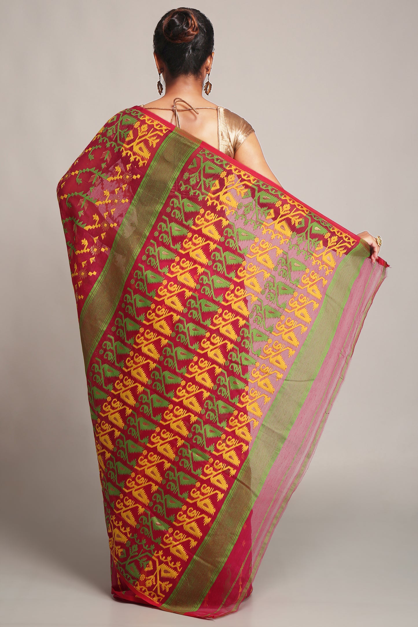 Cotton Silk Dhakai Soft Pink Green Jamdani Sarees