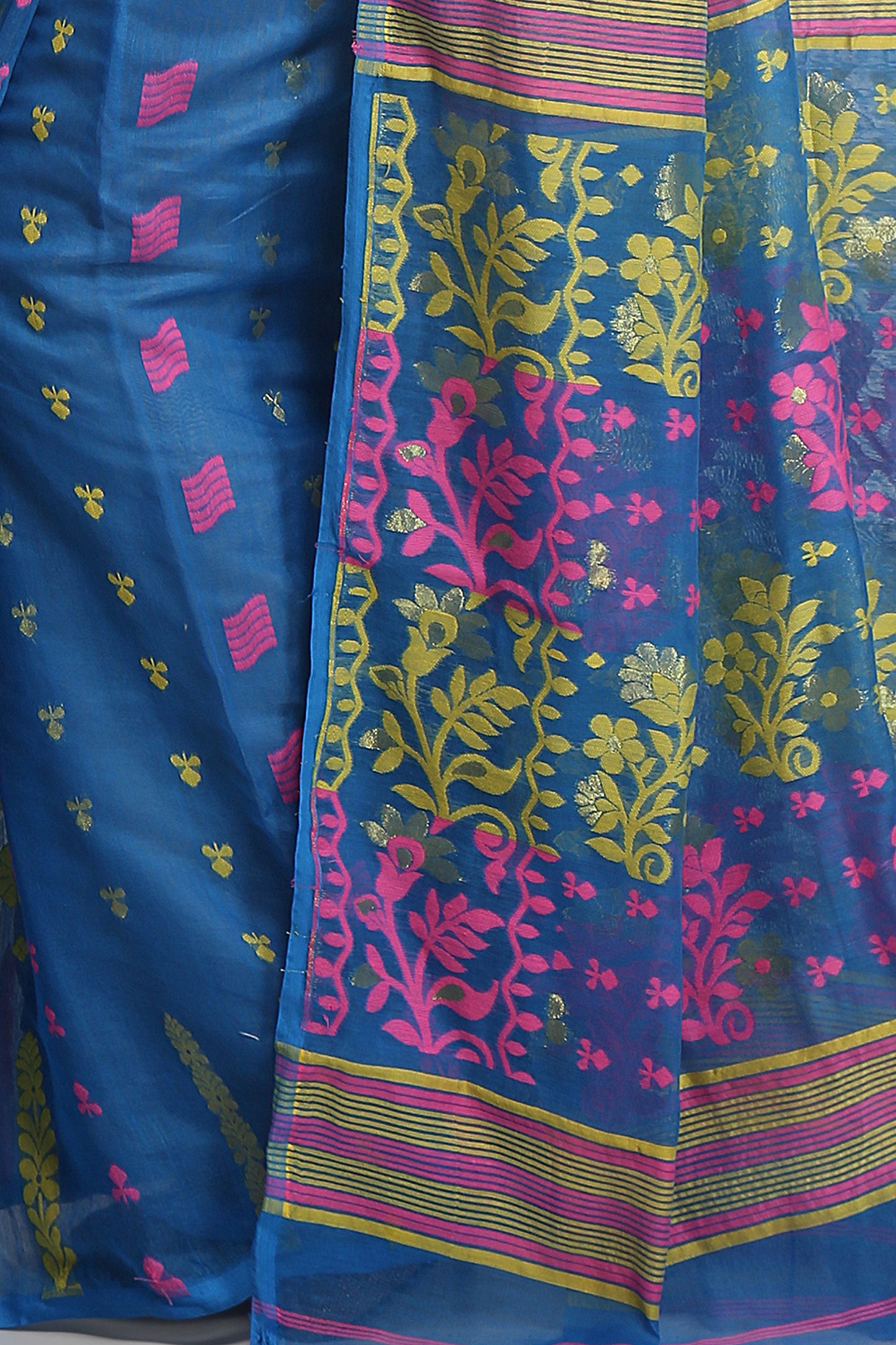 Cotton Silk Dhakai Soft Belpata Sky Pink Jamdani Saree