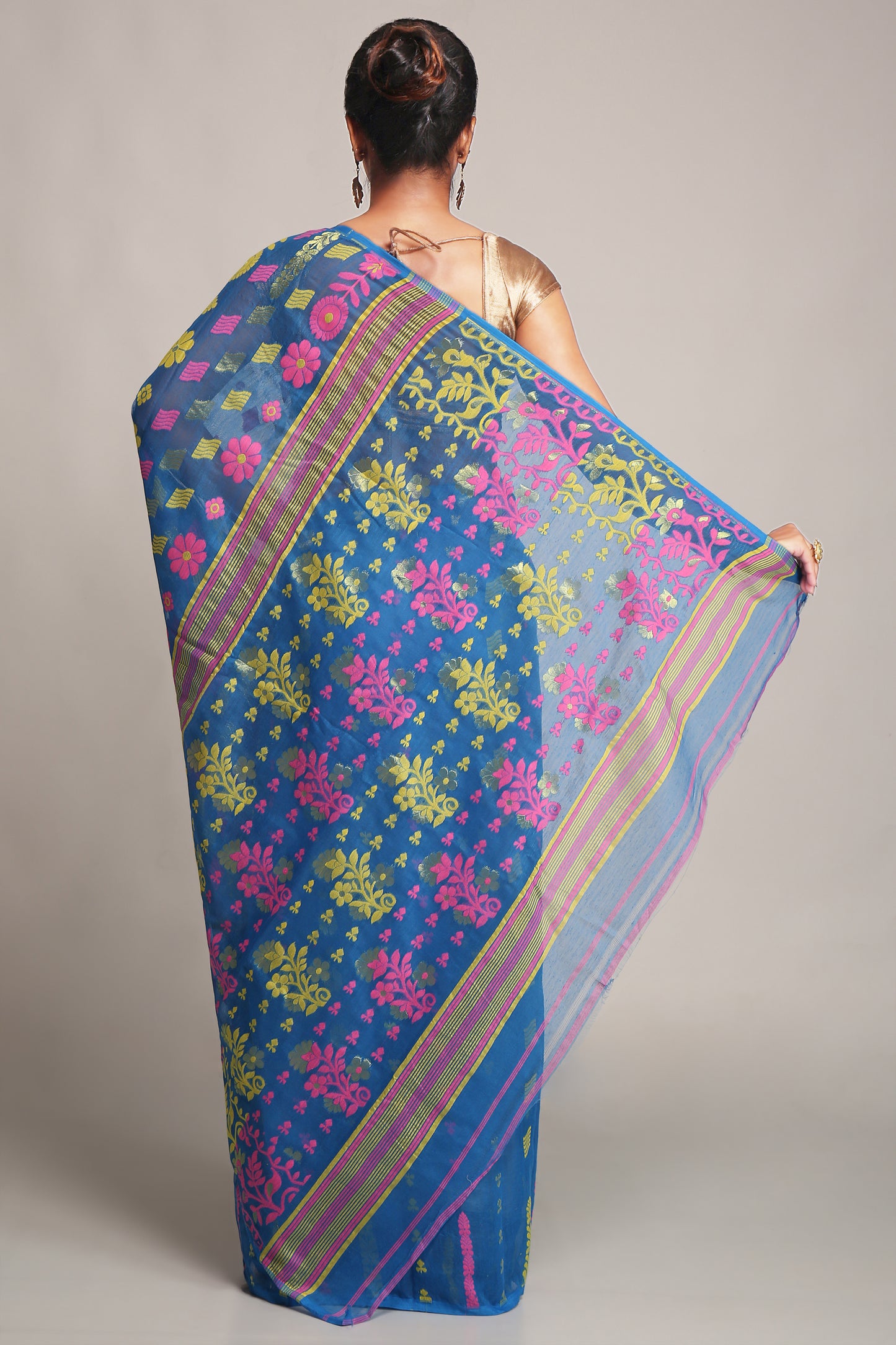Cotton Silk Dhakai Soft Belpata Sky Pink Jamdani Saree