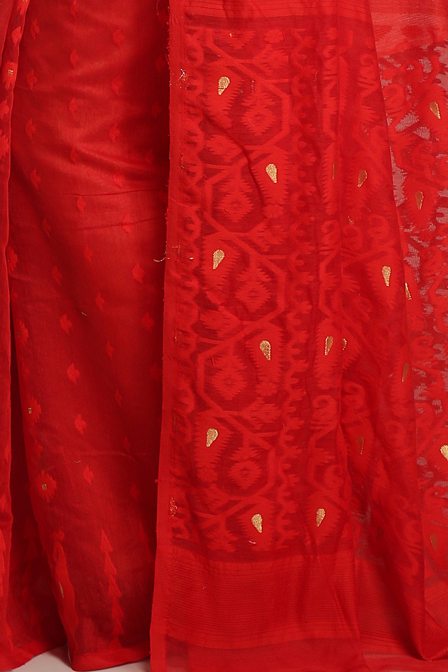 Cotton Silk Dhakai Softs Red Jamdani Sarees