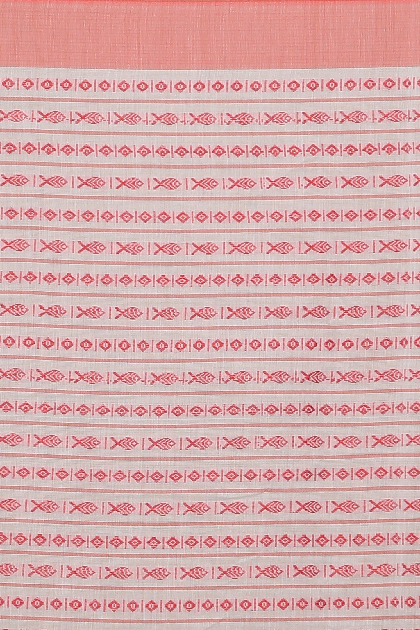 All over fish motive cotton saree (White Red)