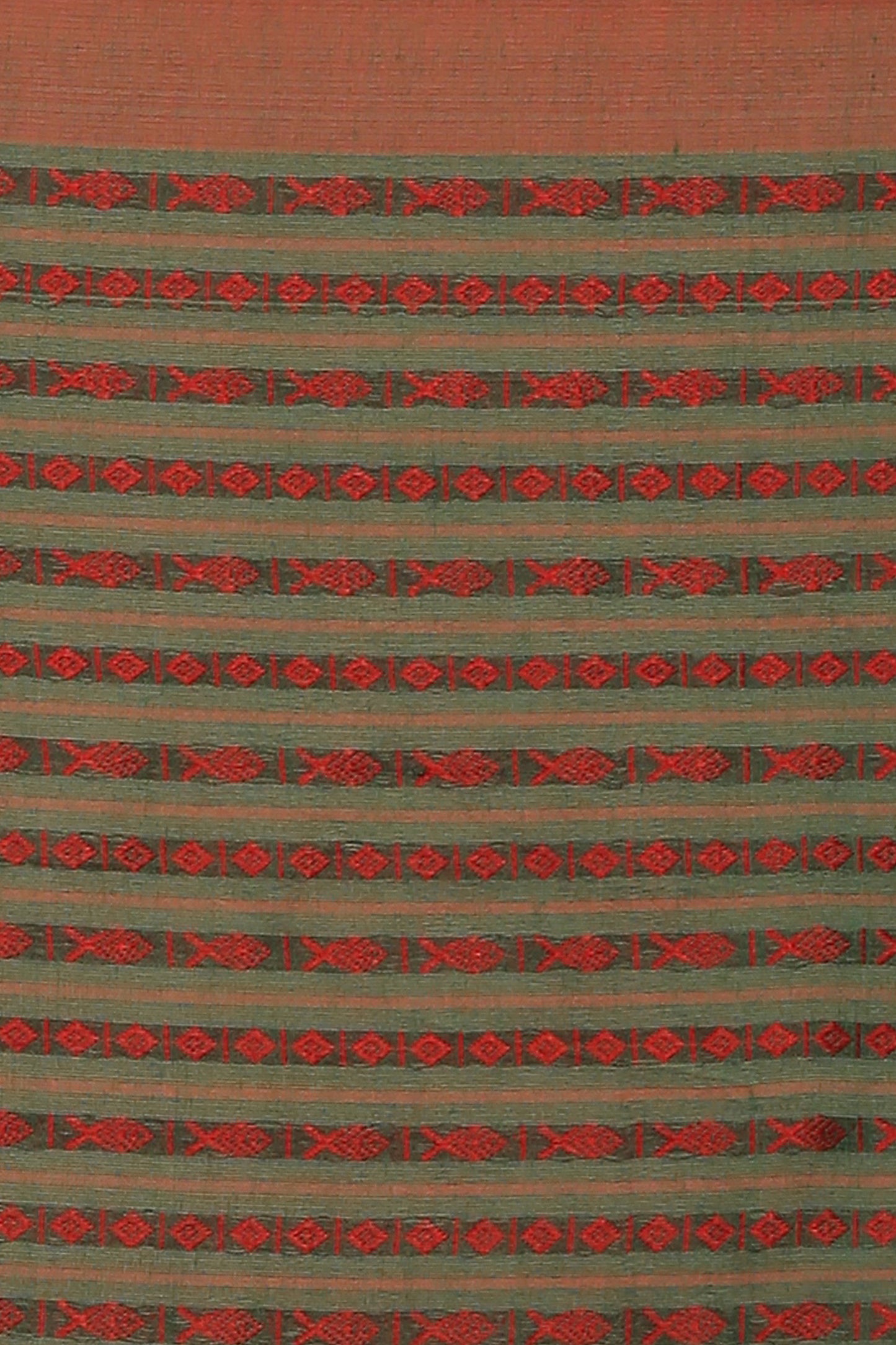 All over fish motive cotton saree (Green Red)