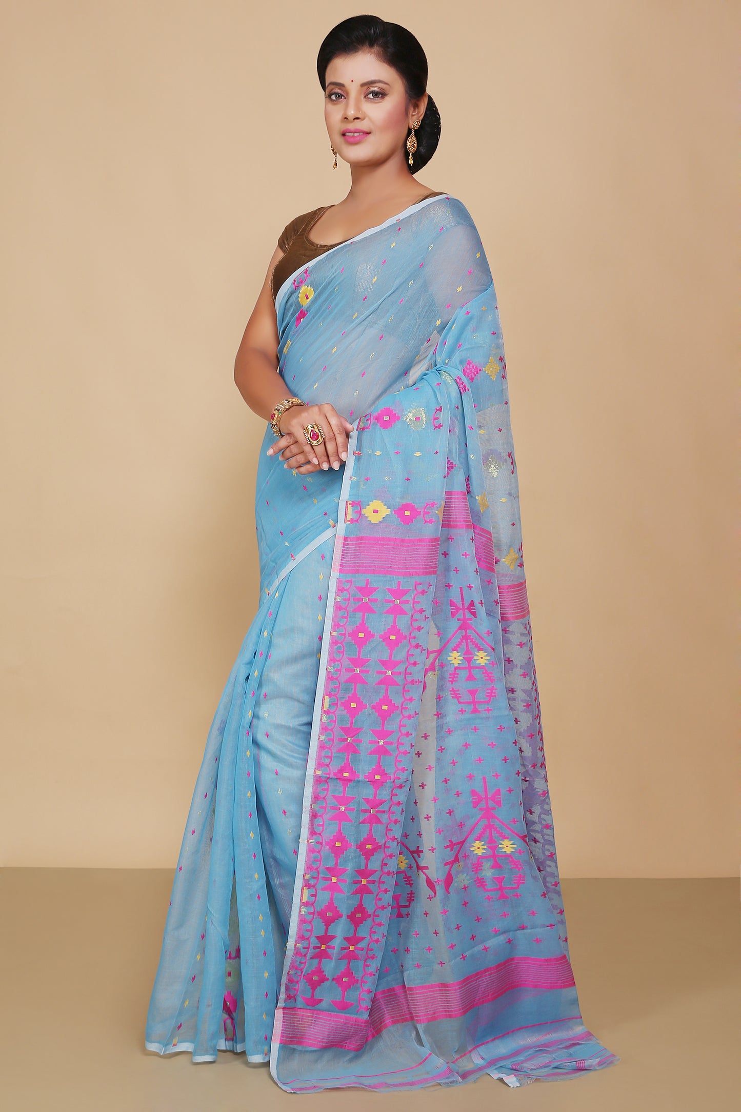 Mina work dhakai jamdani saree (Sky)
