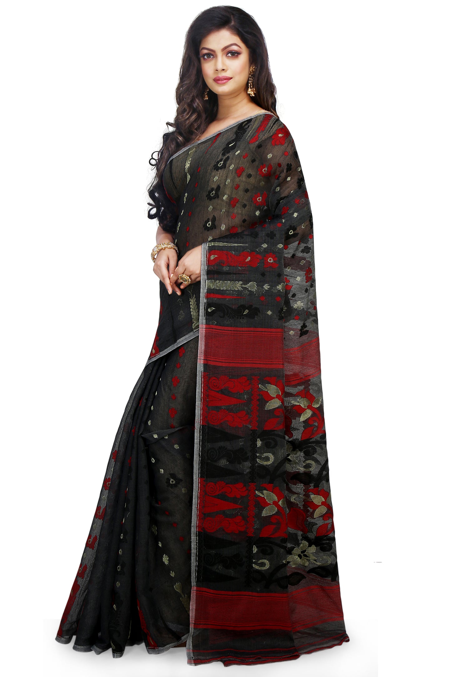 Exclusive Soft Dhakai Padma Pata Jamdani Sarees (Black)