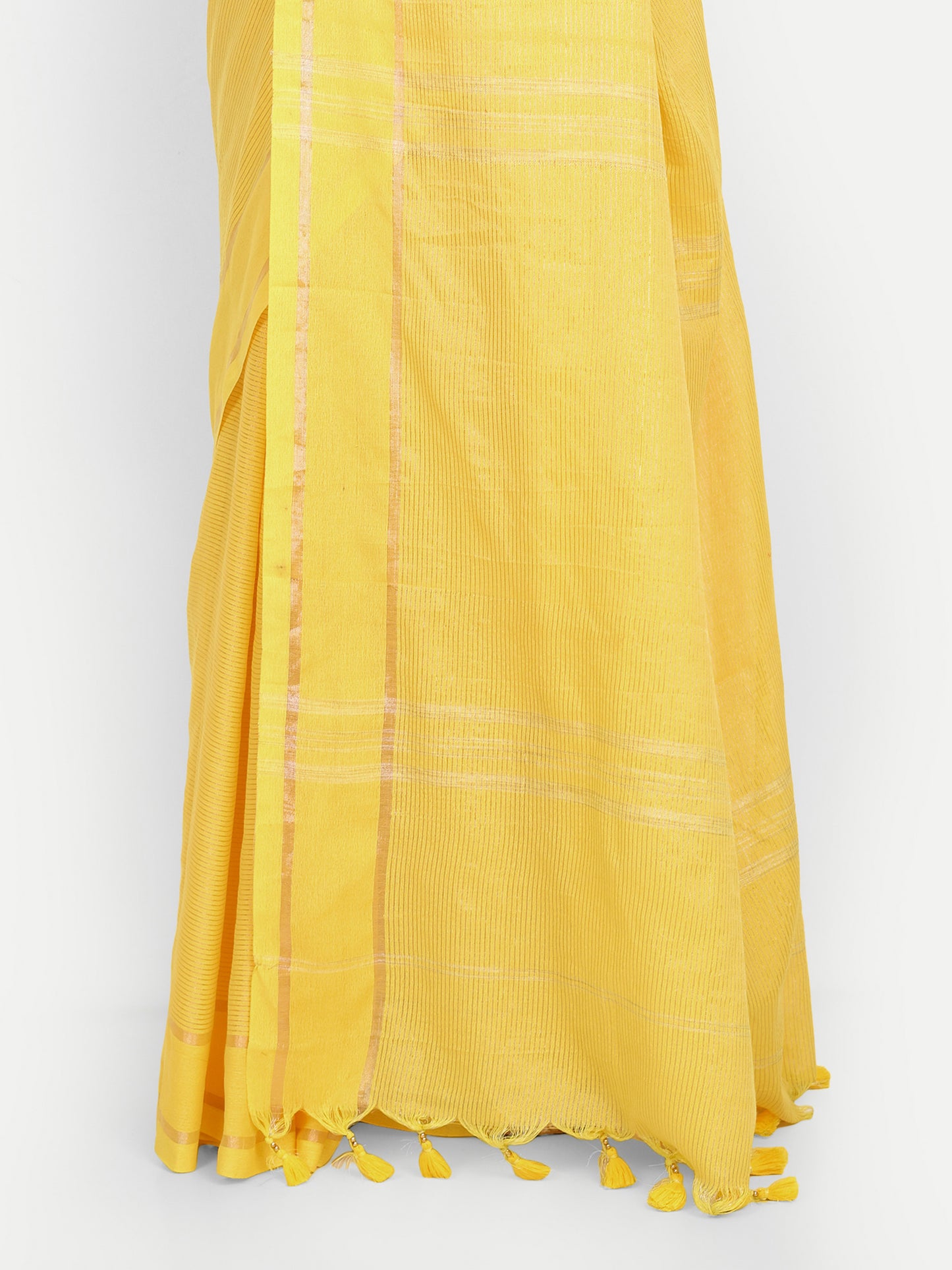 Cotton Jari Check Handloom Saree (Yellow)